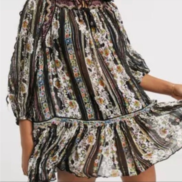Free People Dance Magic Printed Embroidery Metallic Dress Small - Picture 4 of 10